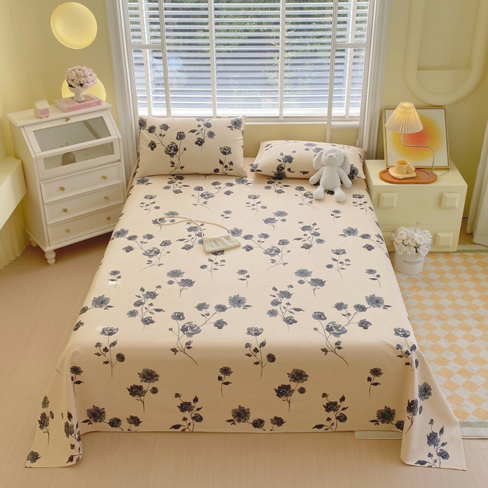 91家纺网 家纺一手货源 找家纺 慕尚家纺 2025新款全棉纯棉老粗布花卉床单款凉席席子 莫奈花