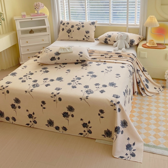 91家纺网 家纺一手货源 找家纺 慕尚家纺 2025新款全棉纯棉老粗布花卉床单款凉席席子 莫奈花