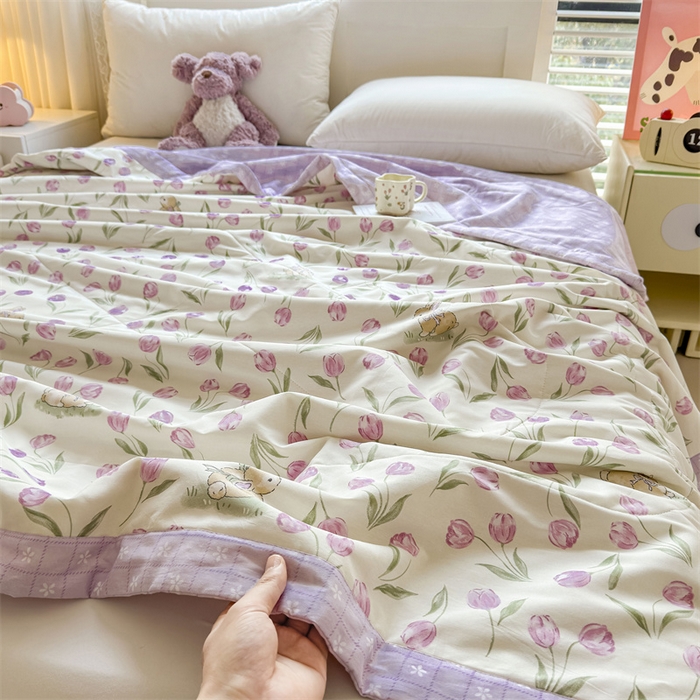 91家纺网 家纺一手货源 找家纺 小石头家纺 2025新款里外全棉A类纯棉棉花小碎花夏被包质检=买家秀 郁金花紫