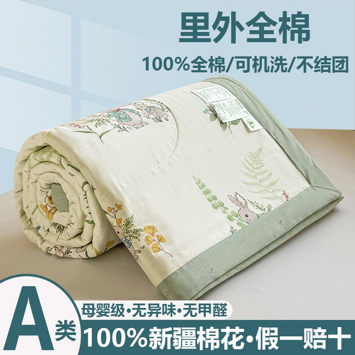 91家纺网 家纺一手货源 找家纺 小石头家纺 2025新款里外全棉A类纯棉棉花小碎花夏被包质检=买家秀 花园小兔