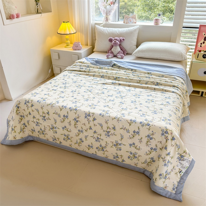 91家纺网 家纺一手货源 找家纺 小石头家纺 2025新款里外全棉A类纯棉棉花小碎花夏被包质检=买家秀 蓝色繁花