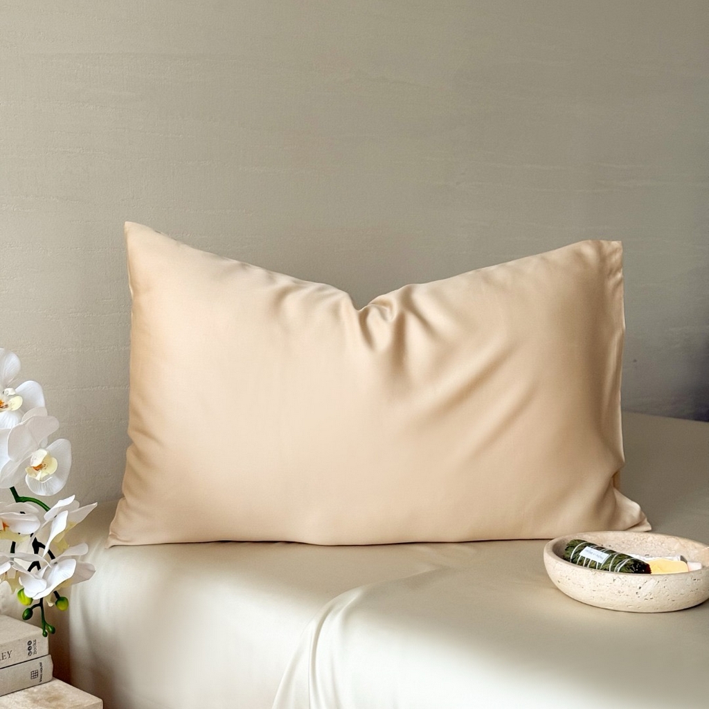 91家纺网 家纺一手货源 找家纺 禾时 2025新款纯色双拼兰精天丝单品系列-单枕套 枕套单件 沙茶色