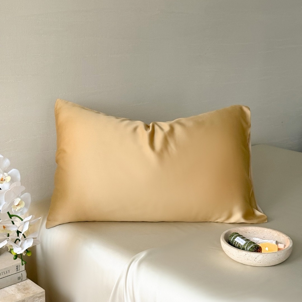 91家纺网 家纺一手货源 找家纺 禾时 2025新款纯色双拼兰精天丝单品系列-单枕套 枕套单件 芝士黄-沙茶色