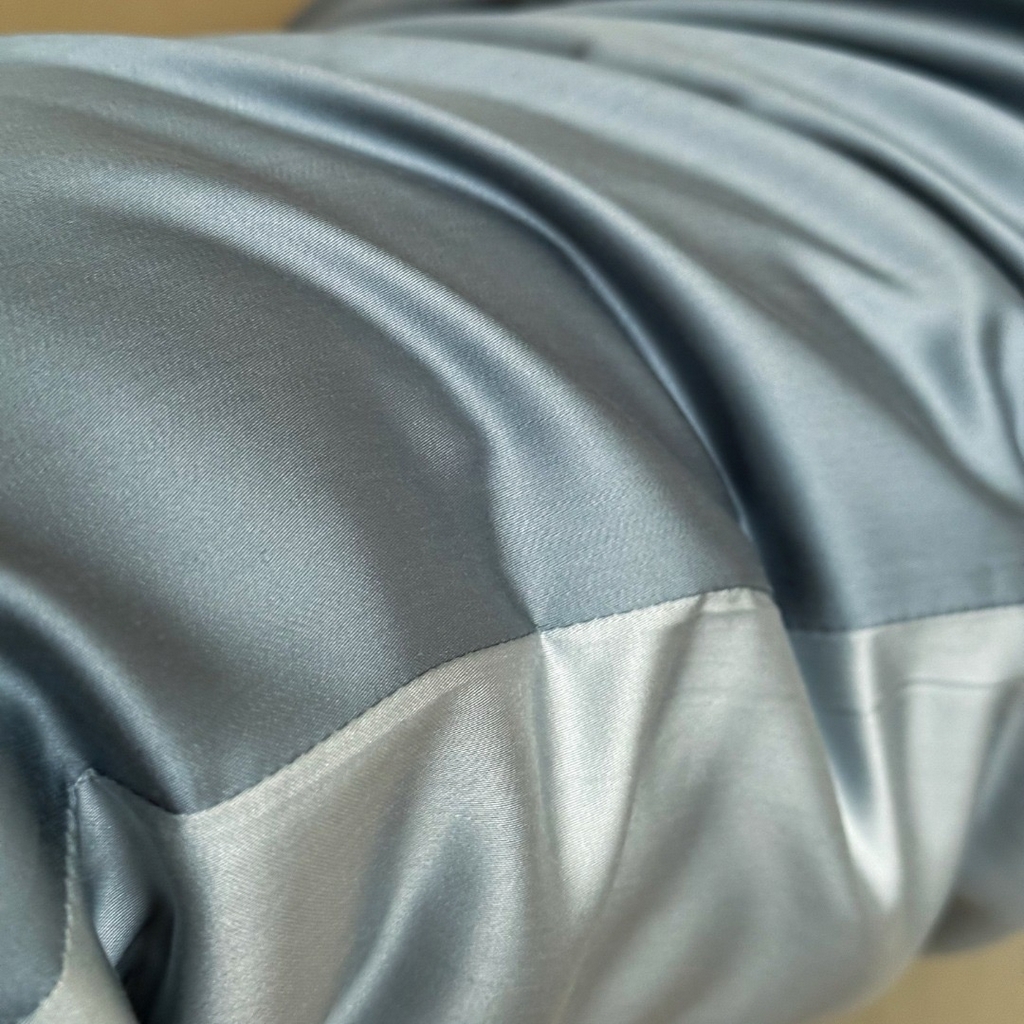 91家纺网 家纺一手货源 找家纺 禾时 2025新款纯色双拼兰精天丝单品系列-单枕套 枕套单件 灰蓝色-冰川灰