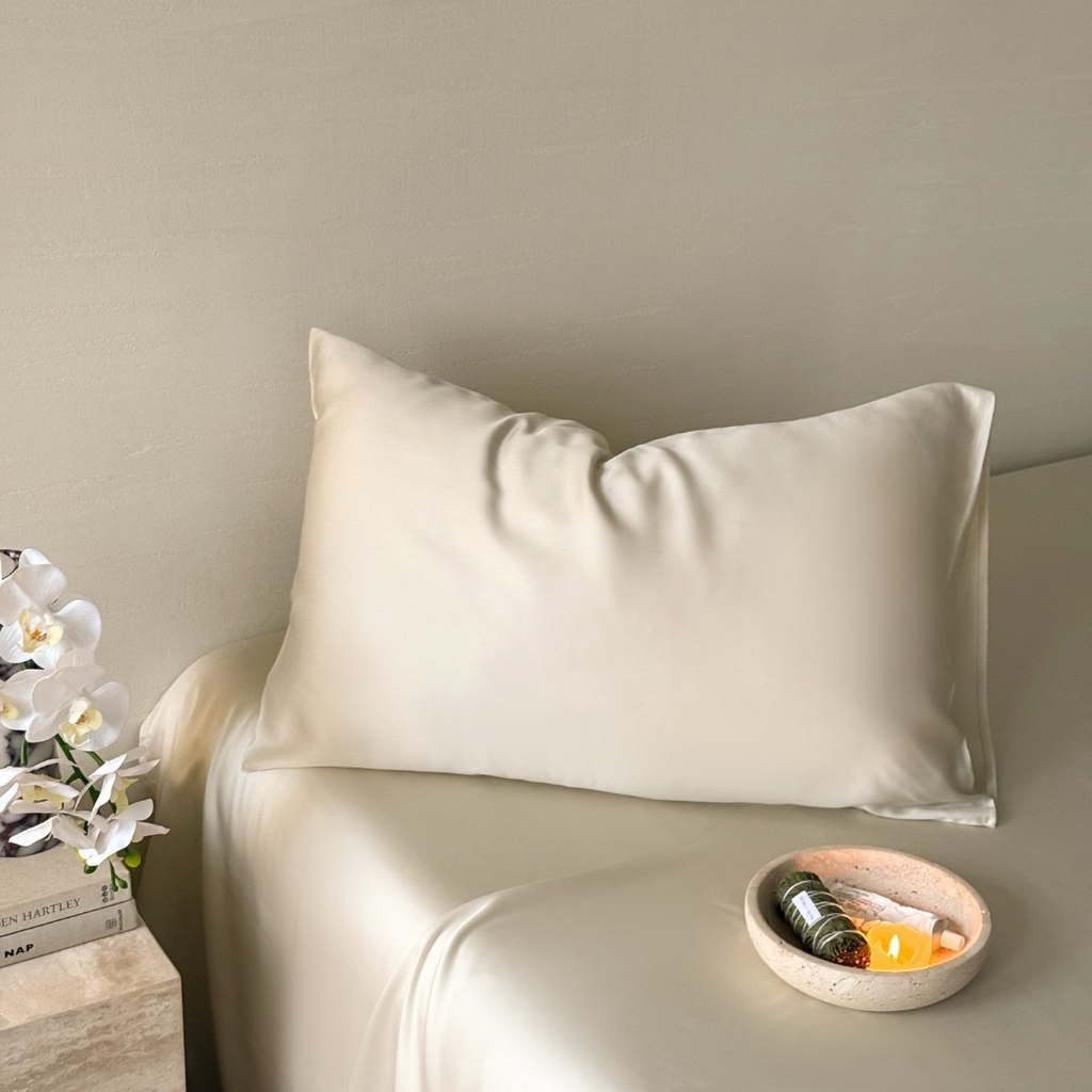 91家纺网 家纺一手货源 找家纺 禾时 2025新款纯色双拼兰精天丝单品系列-单枕套 枕套单件 极地白