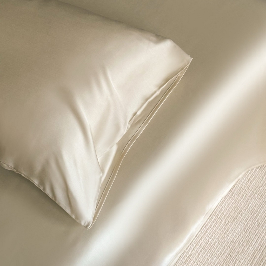 91家纺网 家纺一手货源 找家纺 禾时 2025新款纯色双拼兰精天丝单品系列-单枕套 枕套单件 极地白