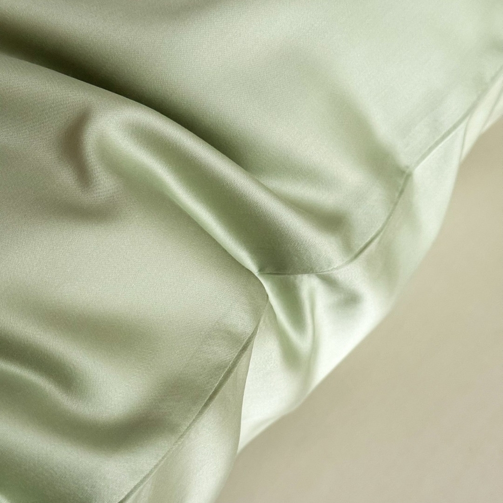 91家纺网 家纺一手货源 找家纺 禾时 2025新款纯色双拼兰精天丝单品系列-单枕套 枕套单件 嫩叶绿