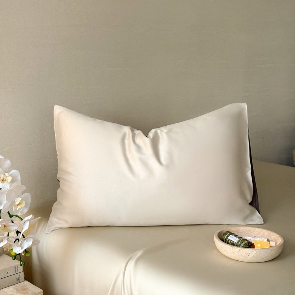 禾时 2025新款纯色双拼兰精天丝单品系列-单枕套 枕套单件 乳蛋白-冷岩灰
