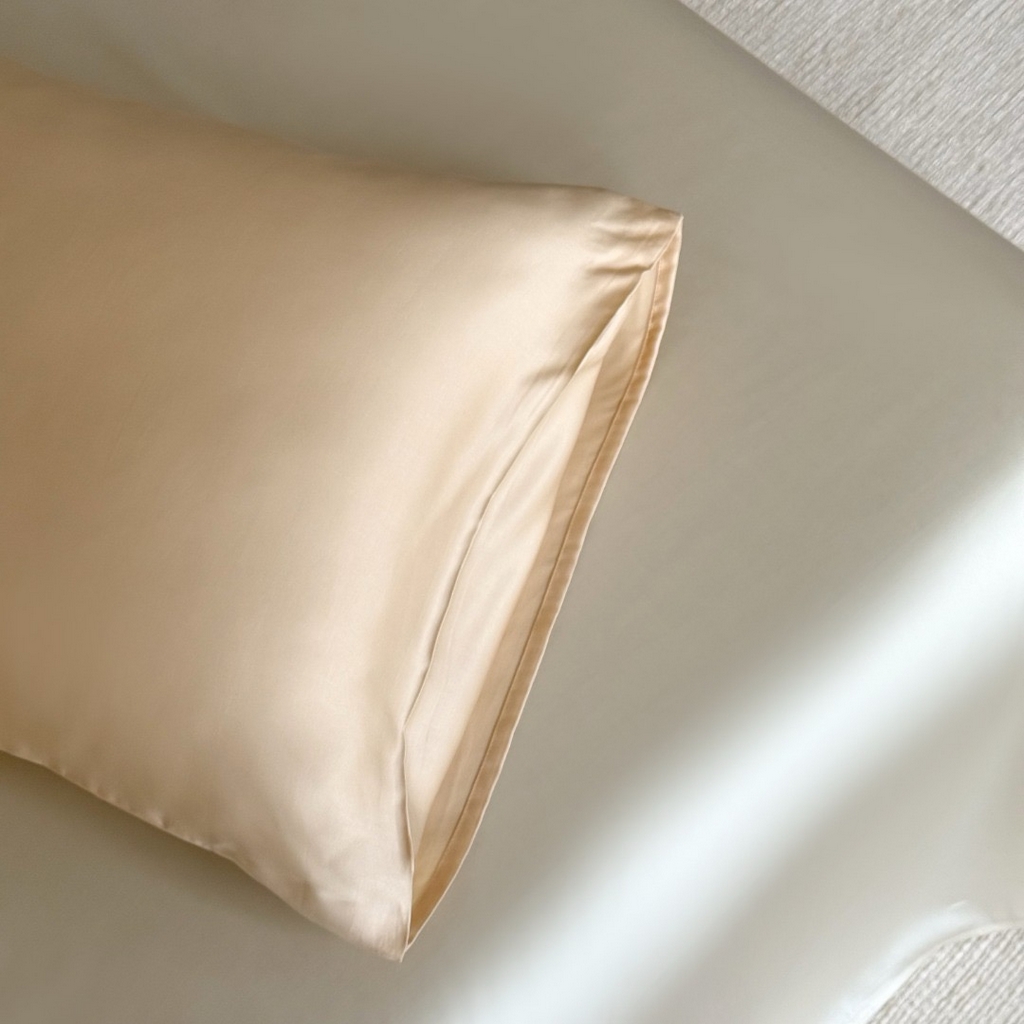 91家纺网 家纺一手货源 找家纺 禾时 2025新款纯色双拼兰精天丝单品系列-单枕套 枕套单件 沙茶色