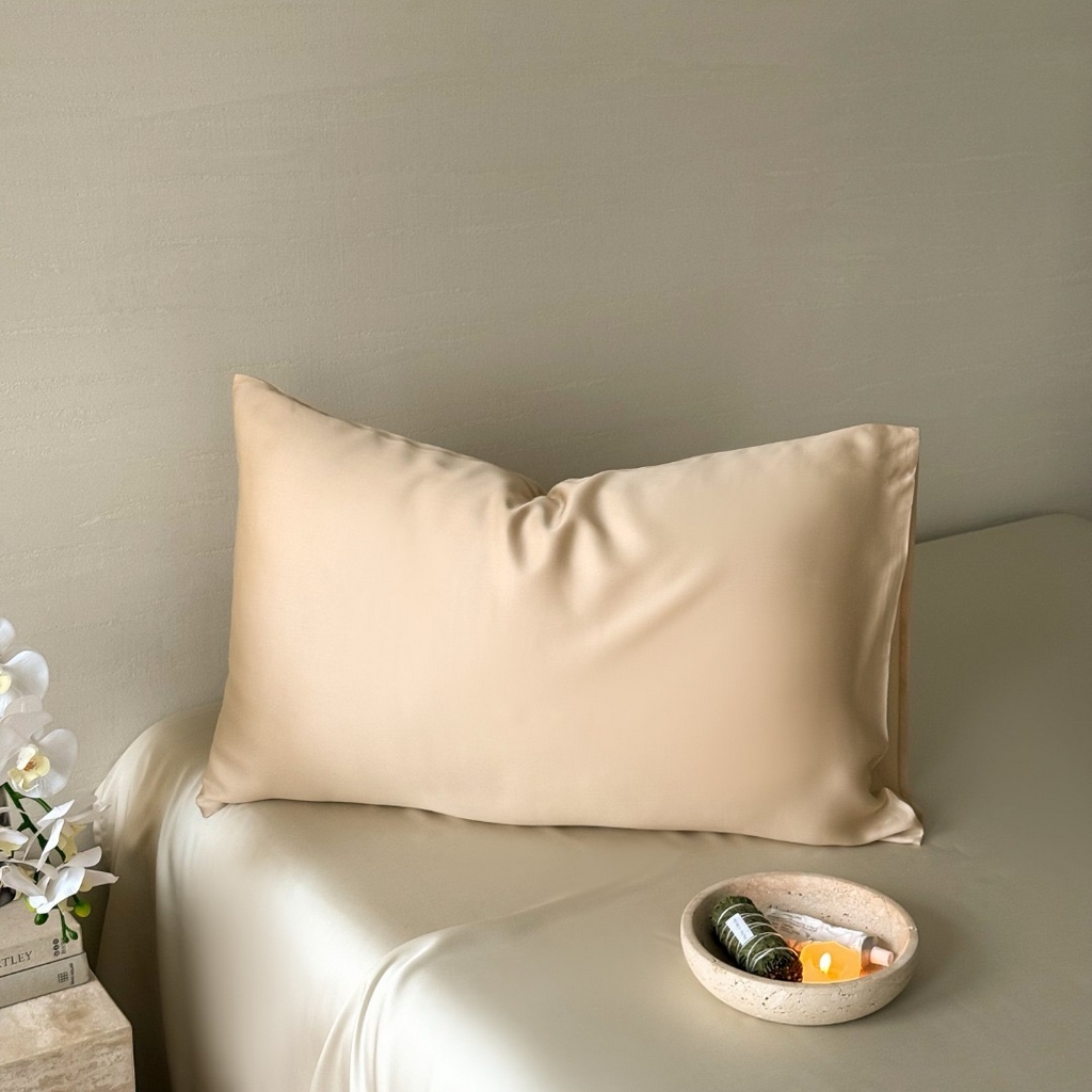 91家纺网 家纺一手货源 找家纺 禾时 2025新款纯色双拼兰精天丝单品系列-单枕套 枕套单件 沙茶色