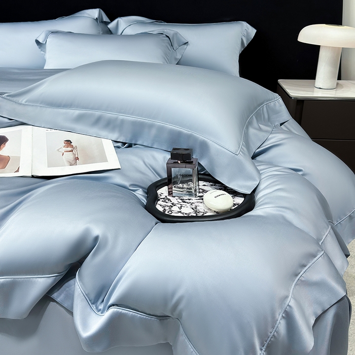 91家纺网 家纺一手货源 找家纺 星蕴家纺 2025新款奥地利兰精天丝莱赛尔纯色埋绳款四件套-莱恩 莱恩-远山黛