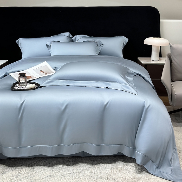 91家纺网 家纺一手货源 找家纺 星蕴家纺 2025新款奥地利兰精天丝莱赛尔纯色埋绳款四件套-莱恩 莱恩-远山黛