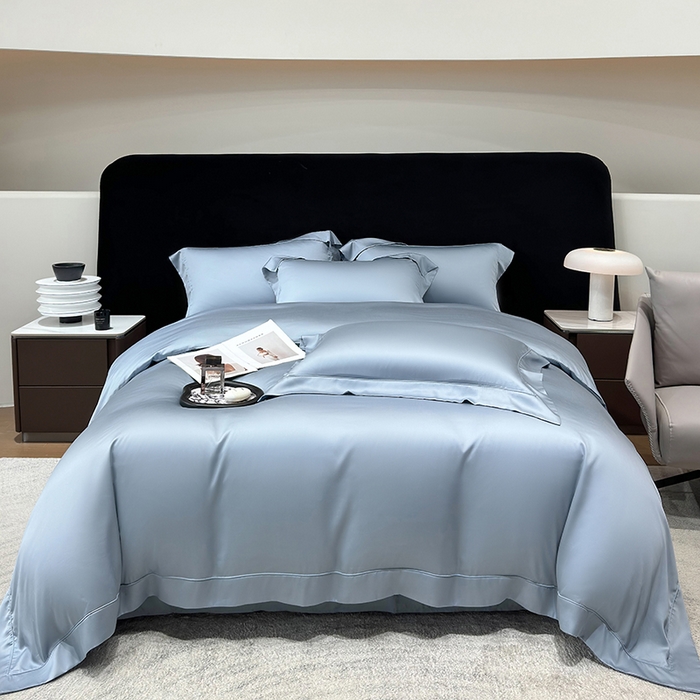 91家纺网 家纺一手货源 找家纺 星蕴家纺 2025新款奥地利兰精天丝莱赛尔纯色埋绳款四件套-莱恩 莱恩-远山黛