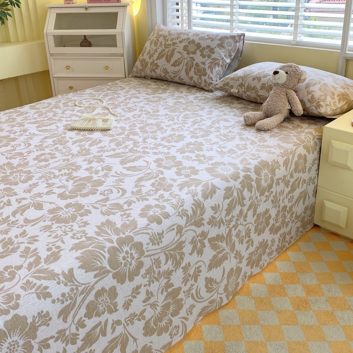 91家纺网 家纺一手货源 找家纺 慕尚家纺 2025新款全棉纯棉老粗布花卉床单款凉席席子 青花-黄