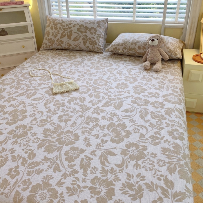 91家纺网 家纺一手货源 找家纺 慕尚家纺 2025新款全棉纯棉老粗布花卉床单款凉席席子 青花-黄