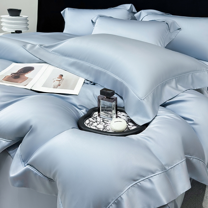 91家纺网 家纺一手货源 找家纺 星蕴家纺 2025新款奥地利兰精天丝莱赛尔纯色埋绳款四件套-莱恩 莱恩-远山黛