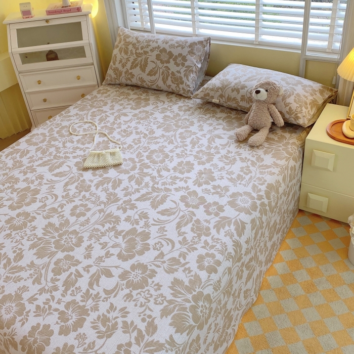 91家纺网 家纺一手货源 找家纺 慕尚家纺 2025新款全棉纯棉老粗布花卉床单款凉席席子 青花-黄