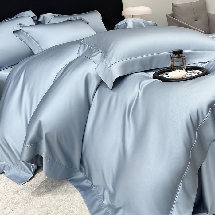 91家纺网 家纺一手货源 找家纺 星蕴家纺 2025新款奥地利兰精天丝莱赛尔纯色埋绳款四件套-莱恩 莱恩-远山黛