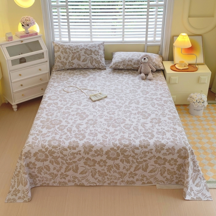 91家纺网 家纺一手货源 找家纺 慕尚家纺 2025新款全棉纯棉老粗布花卉床单款凉席席子 青花-黄