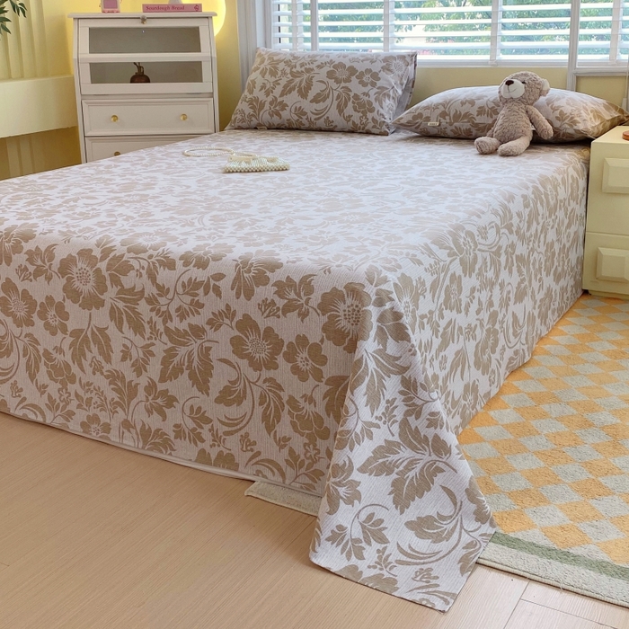 91家纺网 家纺一手货源 找家纺 慕尚家纺 2025新款全棉纯棉老粗布花卉床单款凉席席子 青花-黄