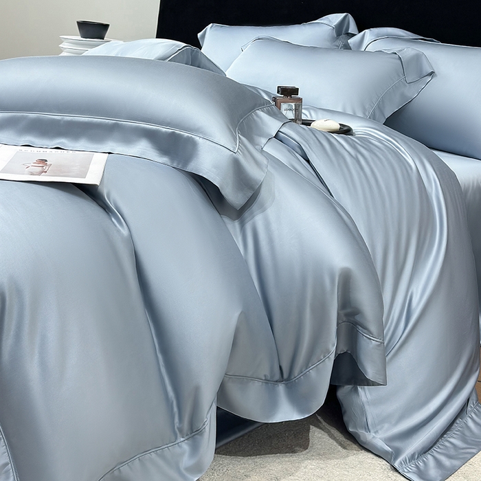 91家纺网 家纺一手货源 找家纺 星蕴家纺 2025新款奥地利兰精天丝莱赛尔纯色埋绳款四件套-莱恩 莱恩-远山黛