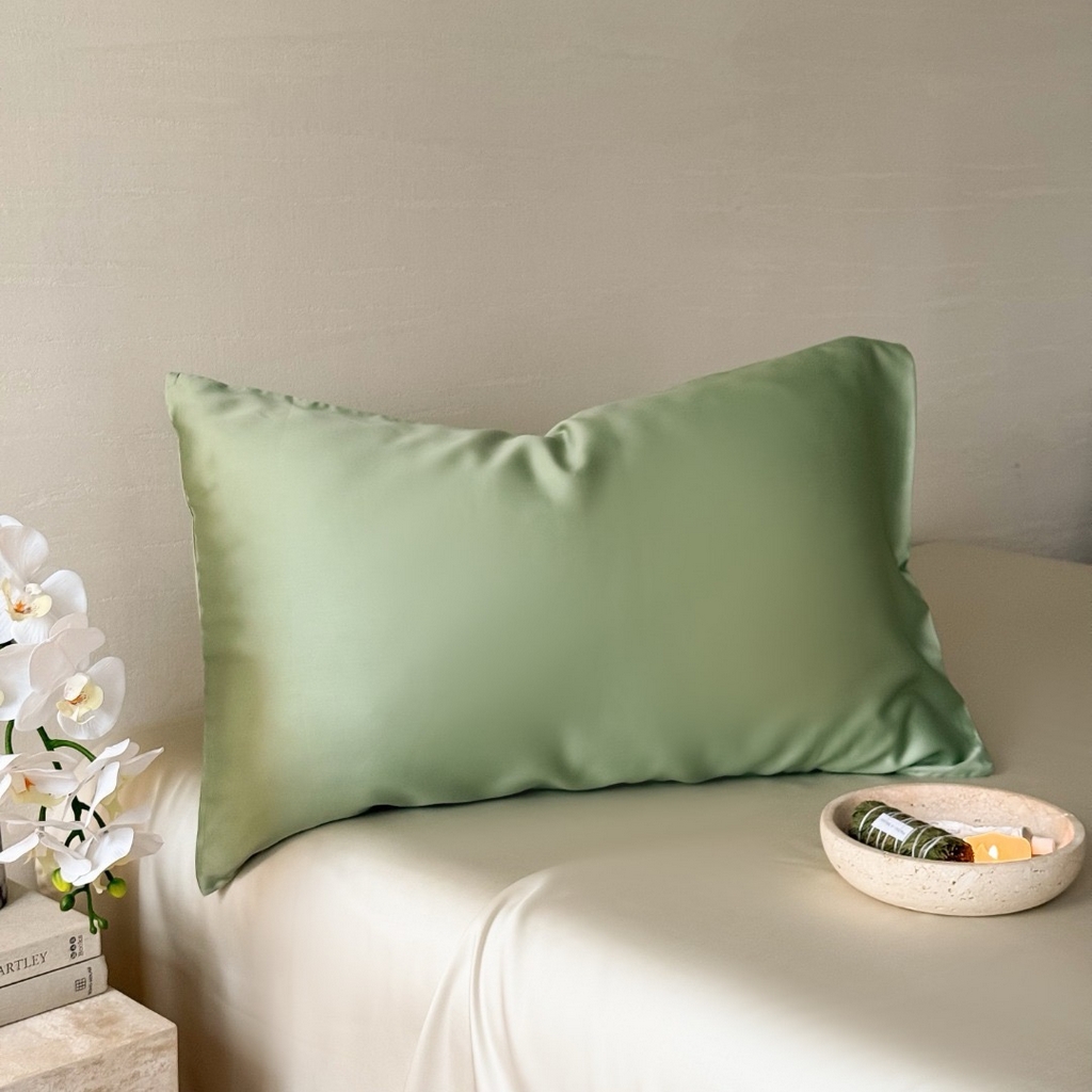 禾时 2025新款纯色双拼兰精天丝单品系列-单枕套 枕套单件 香奈儿绿-嫩叶绿