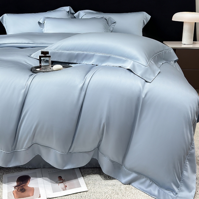 91家纺网 家纺一手货源 找家纺 星蕴家纺 2025新款奥地利兰精天丝莱赛尔纯色埋绳款四件套-莱恩 莱恩-远山黛