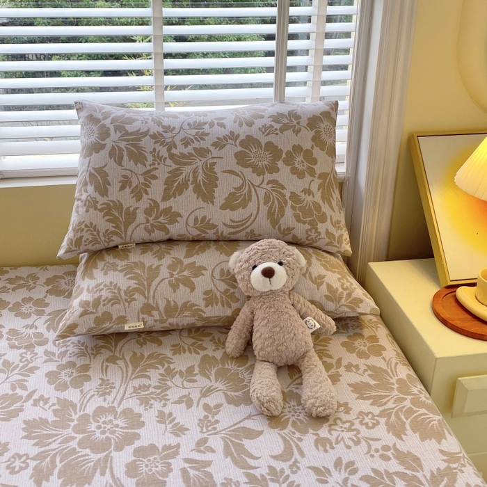 91家纺网 家纺一手货源 找家纺 慕尚家纺 2025新款全棉纯棉老粗布花卉床单款凉席席子 青花-黄