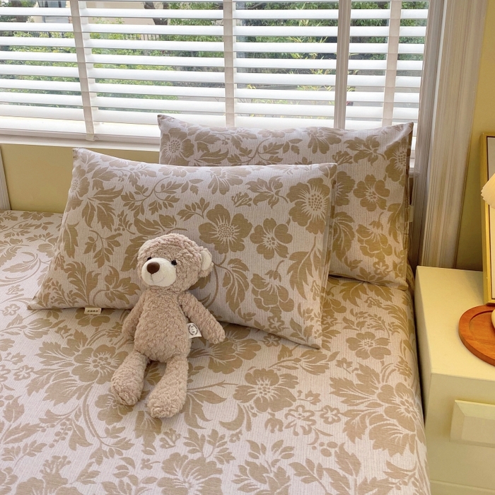 91家纺网 家纺一手货源 找家纺 慕尚家纺 2025新款全棉纯棉老粗布花卉床单款凉席席子 青花-黄