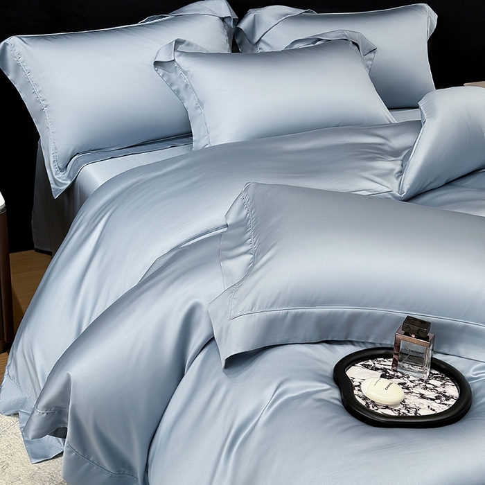 91家纺网 家纺一手货源 找家纺 星蕴家纺 2025新款奥地利兰精天丝莱赛尔纯色埋绳款四件套-莱恩 莱恩-远山黛