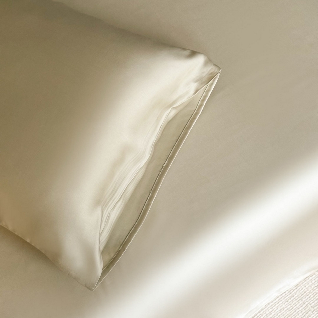 91家纺网 家纺一手货源 找家纺 禾时 2025新款纯色双拼兰精天丝单品系列-单枕套 枕套单件 烟轻绿