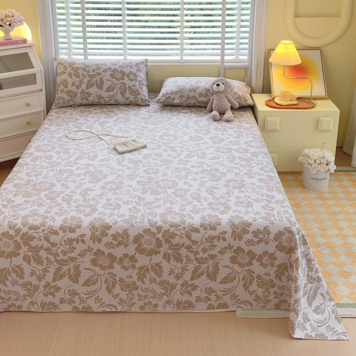 91家纺网 家纺一手货源 找家纺 慕尚家纺 2025新款全棉纯棉老粗布花卉床单款凉席席子 青花-黄