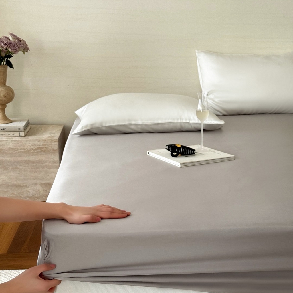 禾时 2025新款纯色双拼兰精天丝单品系列-单床笠 床笠单件 曙光银