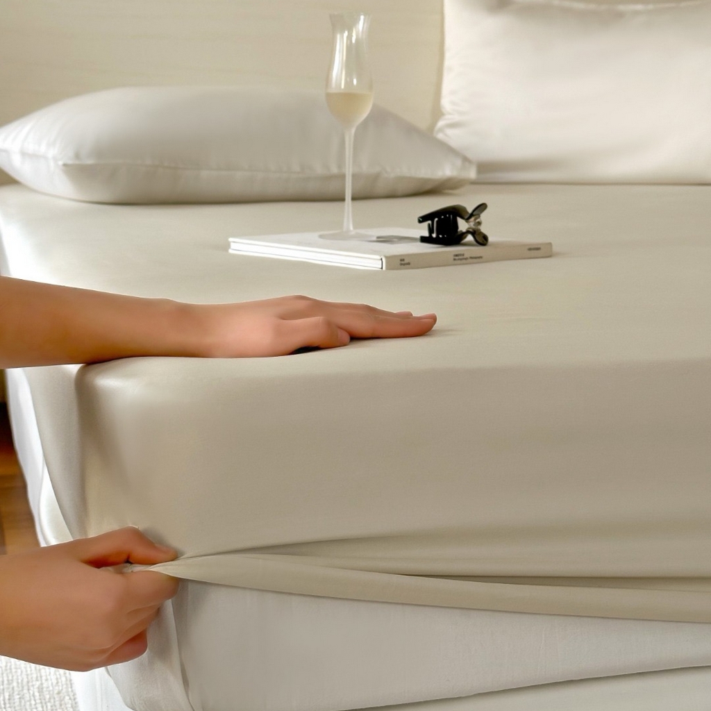 91家纺网 家纺一手货源 找家纺 禾时 2025新款纯色双拼兰精天丝单品系列-单床笠 床笠单件 极地白