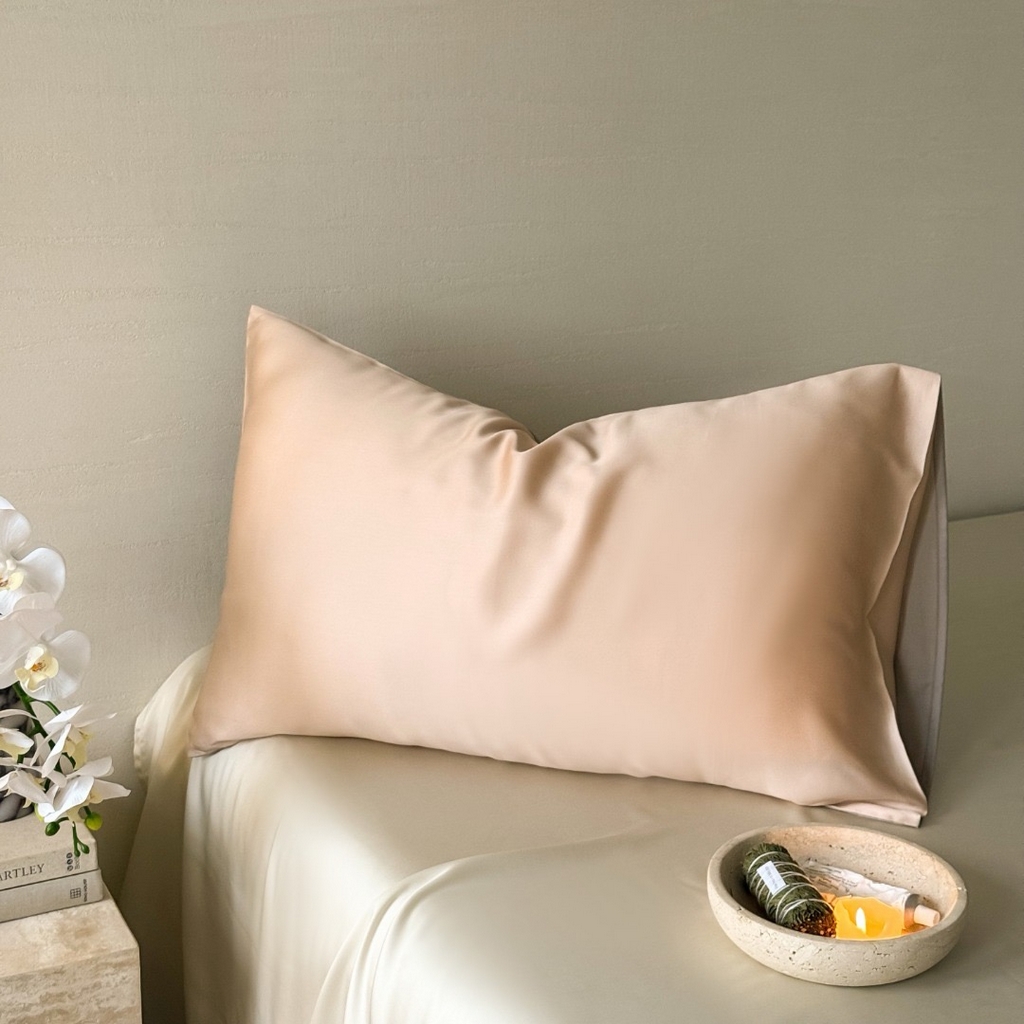 91家纺网 家纺一手货源 找家纺 禾时 2025新款纯色双拼兰精天丝单品系列-单枕套 枕套单件 月光色-岩石灰