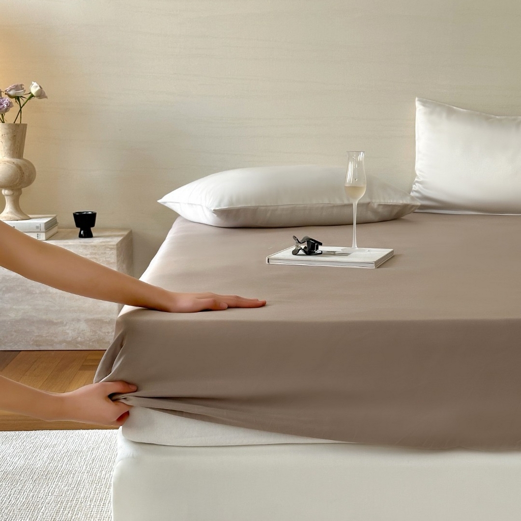 禾时 2025新款纯色双拼兰精天丝单品系列-单床笠 床笠单件 岩石灰