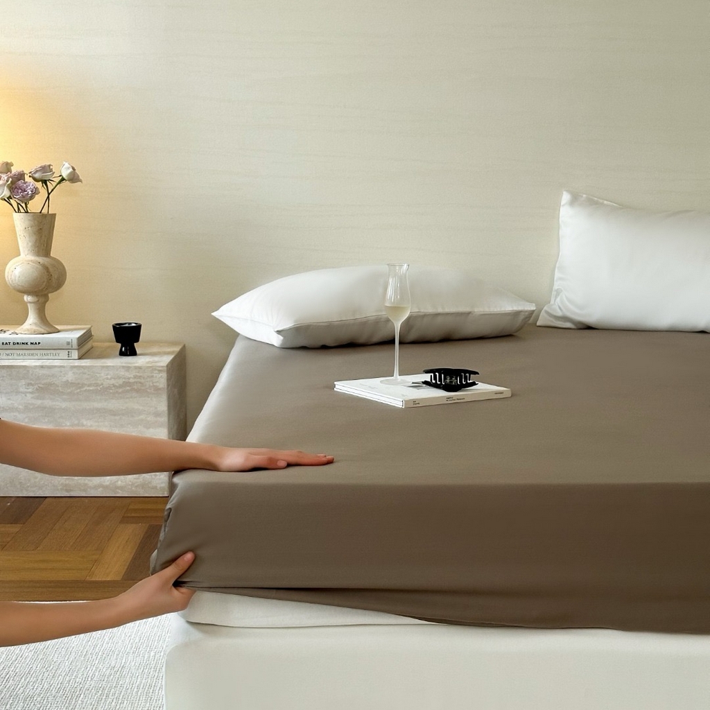 禾时 2025新款纯色双拼兰精天丝单品系列-单床笠 床笠单件 冷岩灰