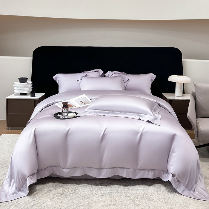 91家纺网 家纺一手货源 找家纺 星蕴家纺 2025新款奥地利兰精天丝莱赛尔纯色埋绳款四件套-莱恩 莱恩-紫灰色