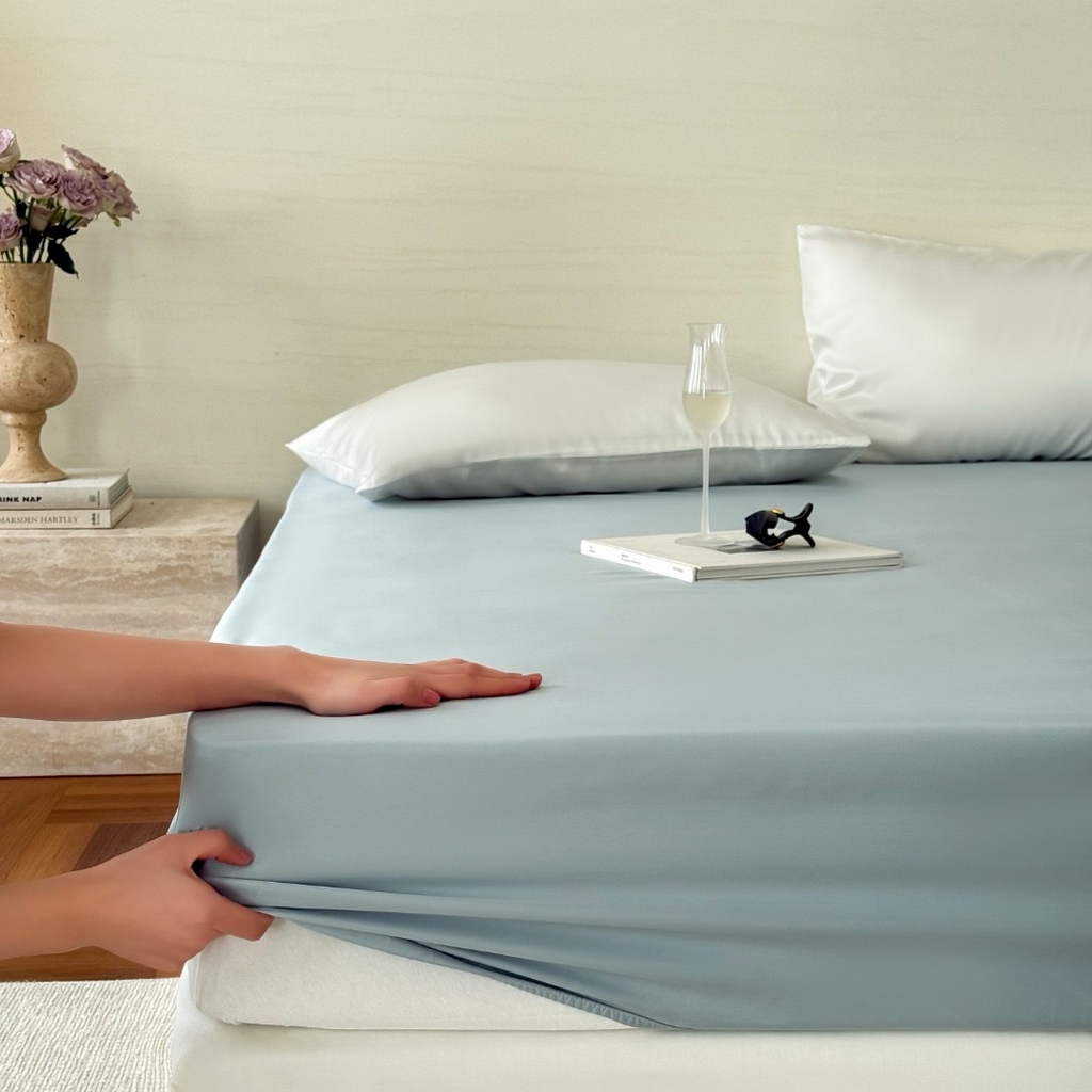 禾时 2025新款纯色双拼兰精天丝单品系列-单床笠 床笠单件 冰川灰