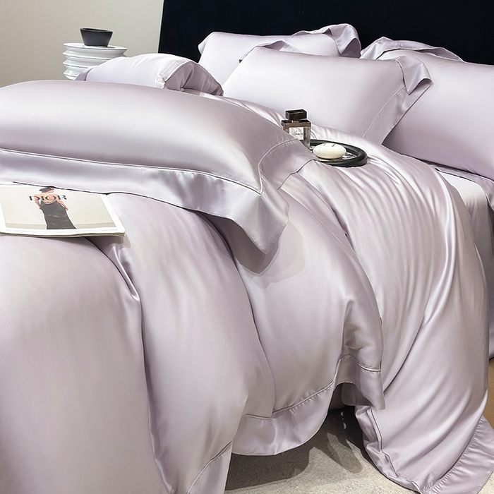 91家纺网 家纺一手货源 找家纺 星蕴家纺 2025新款奥地利兰精天丝莱赛尔纯色埋绳款四件套-莱恩 莱恩-紫灰色