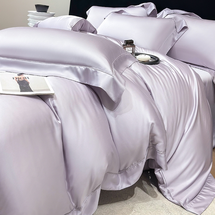 91家纺网 家纺一手货源 找家纺 星蕴家纺 2025新款奥地利兰精天丝莱赛尔纯色埋绳款四件套-莱恩 莱恩-紫灰色