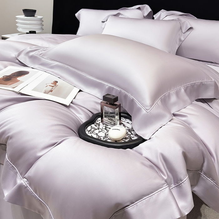 91家纺网 家纺一手货源 找家纺 星蕴家纺 2025新款奥地利兰精天丝莱赛尔纯色埋绳款四件套-莱恩 莱恩-紫灰色