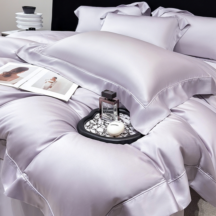 91家纺网 家纺一手货源 找家纺 星蕴家纺 2025新款奥地利兰精天丝莱赛尔纯色埋绳款四件套-莱恩 莱恩-紫灰色