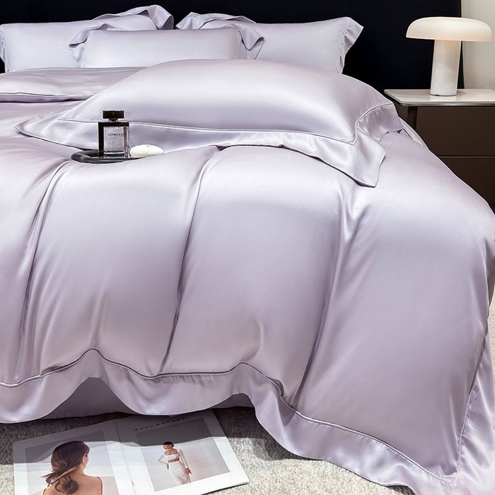 91家纺网 家纺一手货源 找家纺 星蕴家纺 2025新款奥地利兰精天丝莱赛尔纯色埋绳款四件套-莱恩 莱恩-紫灰色