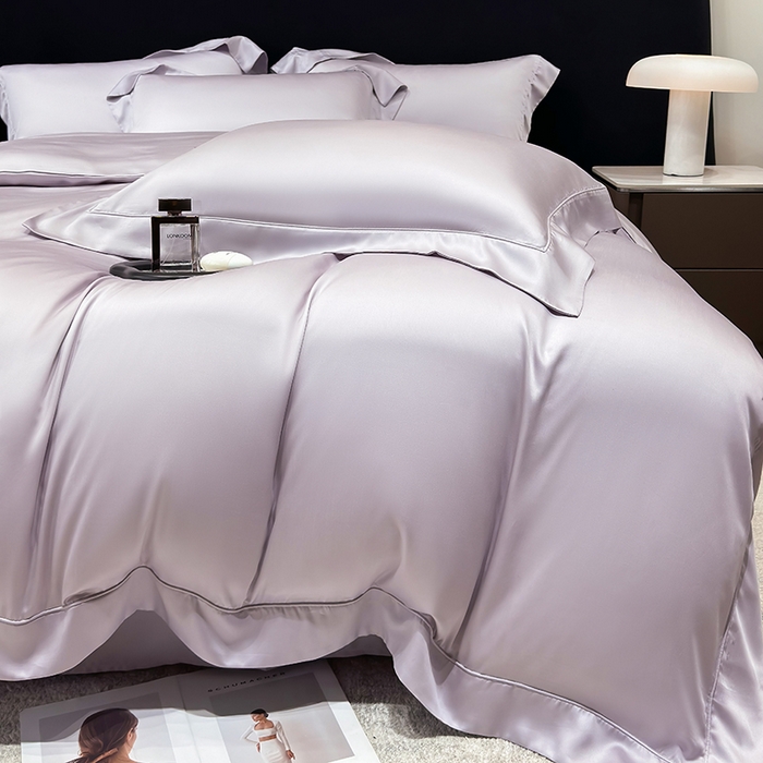 91家纺网 家纺一手货源 找家纺 星蕴家纺 2025新款奥地利兰精天丝莱赛尔纯色埋绳款四件套-莱恩 莱恩-紫灰色