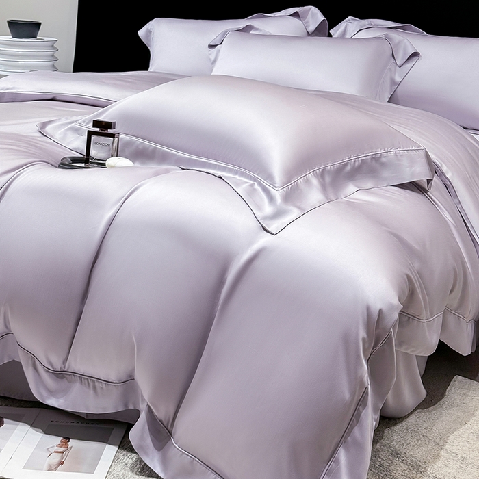 91家纺网 家纺一手货源 找家纺 星蕴家纺 2025新款奥地利兰精天丝莱赛尔纯色埋绳款四件套-莱恩 莱恩-紫灰色