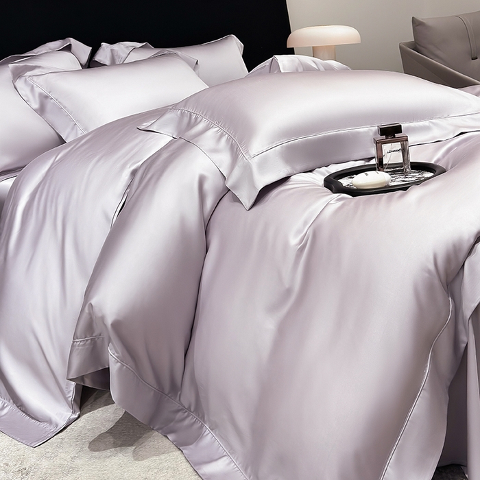 91家纺网 家纺一手货源 找家纺 星蕴家纺 2025新款奥地利兰精天丝莱赛尔纯色埋绳款四件套-莱恩 莱恩-紫灰色