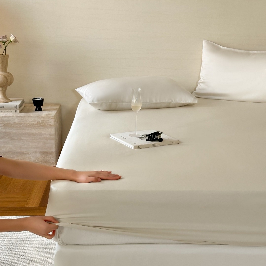 禾时 2025新款纯色双拼兰精天丝单品系列-单床笠 床笠单件 极地白