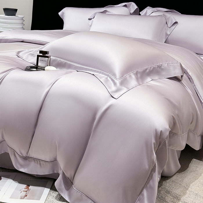 91家纺网 家纺一手货源 找家纺 星蕴家纺 2025新款奥地利兰精天丝莱赛尔纯色埋绳款四件套-莱恩 莱恩-紫灰色