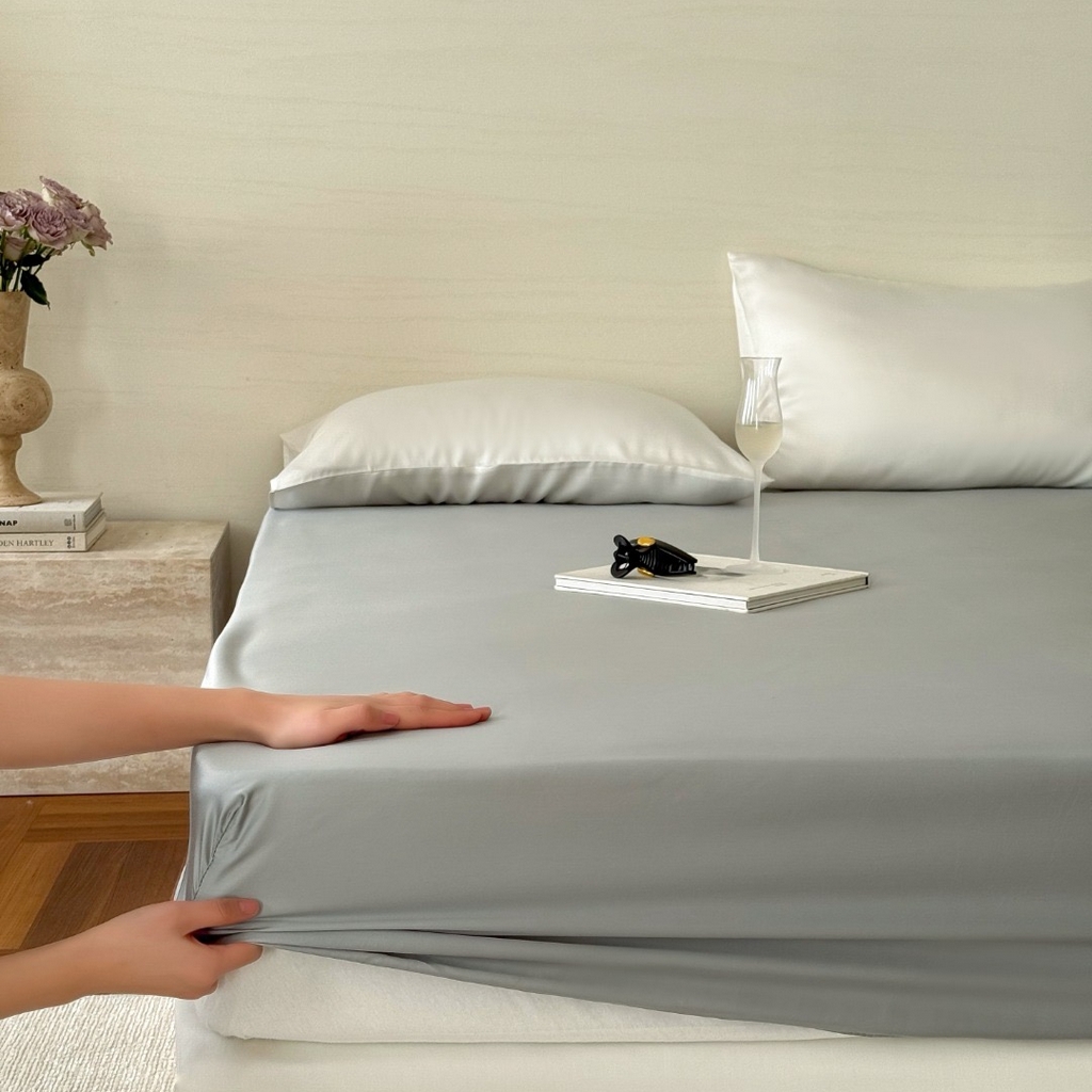 禾时 2025新款纯色双拼兰精天丝单品系列-单床笠 床笠单件 云纱灰